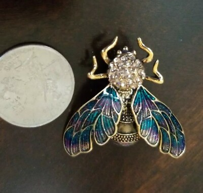 #ad Cute Vintage Goldtone amp; Rhinestone Bug Insect Brooch $18.00