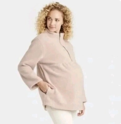 #ad Ingrid amp; Isabel Maternity Pink Collared Sherpa Pullover $14.95