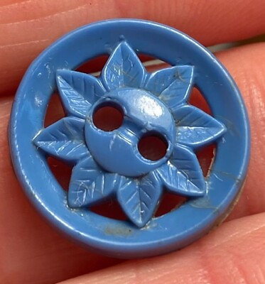 #ad Blue flower plastic ? vintage antique button sold as is #2804 $4.80