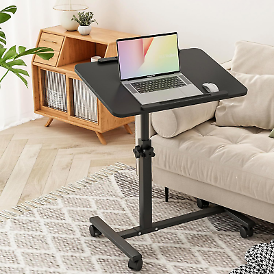 #ad Bed Desk Adjustable Overbed Bedside Table Rolling Laptop Tray Desk Cart Height P $82.86