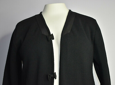 #ad VTG Louis Feraud Size 50 14 16US Knit Black Open Front Wool Blazer Beaded France $110.99