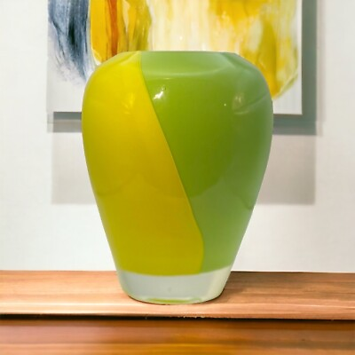 #ad Canary Yellow amp; Lime Green Oval Shaped Cased Vase by Gorgeous Designs $40.00