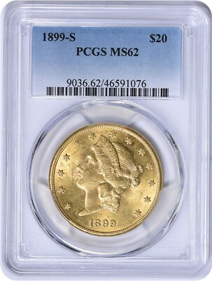 #ad 1899 S $20 Gold Liberty Head MS62 PCGS $3045.00