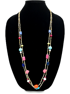 #ad Chico#x27;s Colorful Shaped Glass Beads amp; GoldTone Seed Beads 34quot; Necklace $18.00