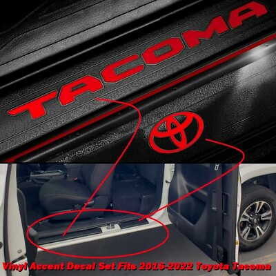 #ad RED Precut Vinyl Letter Decals for 2016 2023 Tacoma Front Door Sill Protectors $10.79