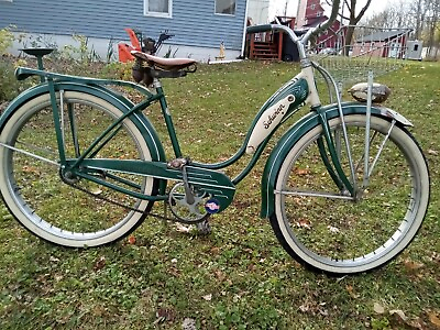 #ad 1957 Schwinn Debutante Vintage Bicycle Well kept.green ladies schwinn.  957 $900.00