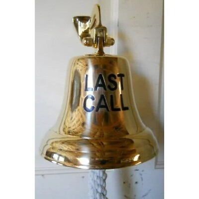 #ad Last Call Brass Hanging Ship#x27;s Bell 6quot; Shiny Brass Hanging Bell Gift Item $59.52