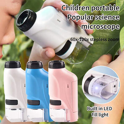 #ad 60 120x Pocket Microscope Battery Powered Handheld Mini Microscope with LED ⚢ $14.19