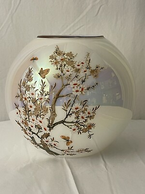 #ad Vintage Cambridge Blown Painted Glass Floral Globe Vase 8 1 2quot; Beautiful $55.00