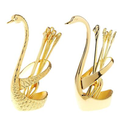 #ad Creative Alloy Swan Table Kitchen Fruit Food Fork with Base Holder Set $18.15