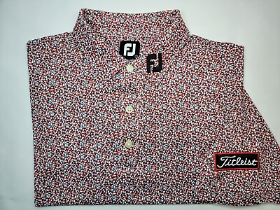 #ad Men#x27;s L Foot Joy FJ Titleist Tour Collar Pro Firework AOP Pattern Red Golf Polo $101.97
