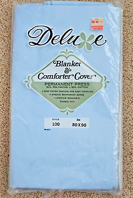 #ad DELUXE Blanket and Comforter Cover Slip 80quot; x 90quot; Zippered Duvet Light Blue NOS $51.98