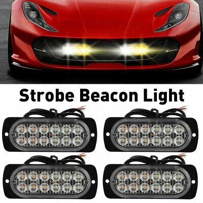 #ad Car 12 LED Lamps Emergency Strobe Surface Mount Lights Flashing Amber White $16.99