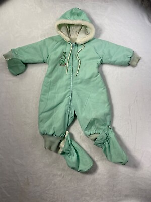 #ad VTG Snow Suit Puffer Coat Baby Size 9 12 Months Baby Quilted Giraffe Ski Jacket $28.10
