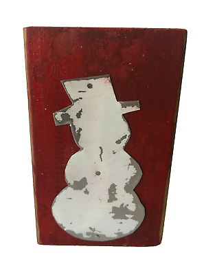 #ad Snowman Frosty Folk Art Mix Media Distressed Christmas Holiday Wood Metal Gift $12.00