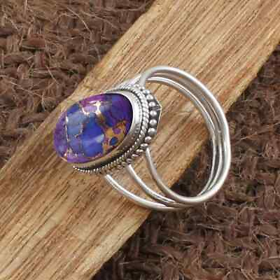 #ad 925 Sterling Silver Purple Copper Turquoise Handmade Worry Ring All Size KS1204 $10.62