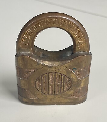 #ad CORBIN Antique Brass Padlock Lock New Britain Conn. Early 1900#x27;s. NO KEY $13.00
