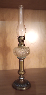 #ad Antique German Metal Brass Kerosene Oil Lamp $117.95