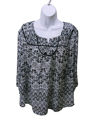 #ad NWT St Johns Bay Womens 3X Printed Blouse Top 3 4 Sleeve Semi Sheer Popover 8000 $22.50