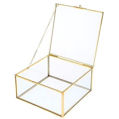 #ad 6Inch Copper Golden Vintage Glass Lidded Box Decorative Jewelry Keepsake Display $25.67