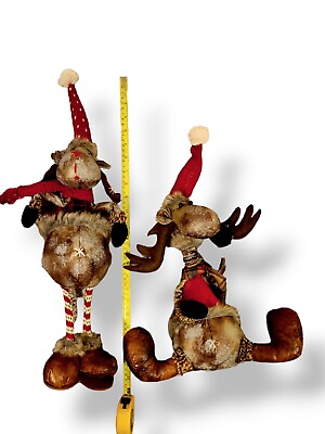 #ad Christmas Big Standing Moose Sitting Moose Figures Reindeer Height 22 in Set $65.49