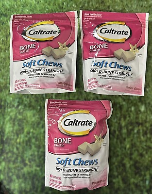 #ad 3 Caltrate Soft Chews 600 Plus D3 Calcium Vitamin D Supplement Exp 12 24 $23.99