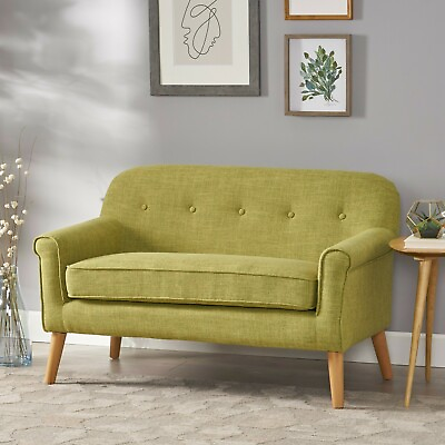 #ad Mia Mid Century Modern Button Tufted Fabric Upholstered Loveseat w Tapered Legs $445.38