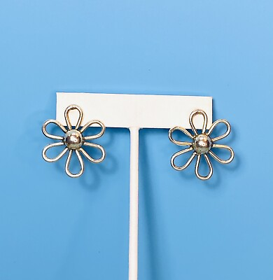 #ad Vintage Retro Estate Sterling Silver 3D Daisy Flower Earrings $32.50
