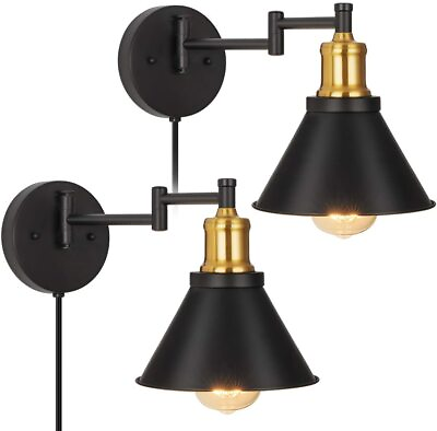 #ad Set of 2 Swing Arm Wall Light Wall Sconce Plug in Wall Lights Fixtures Bedroom $27.89