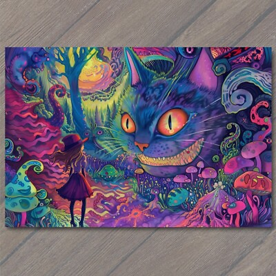 #ad POSTCARD Alice Wonderland Cheshire Cat Trippy Reimagined Psychedelic Strange Fun $6.00