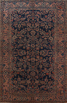 #ad Pre 1900 Navy Blue Vegetable Dye Saroouk Antique Rug 4x7 Wool Hand knotted Rug $1332.00