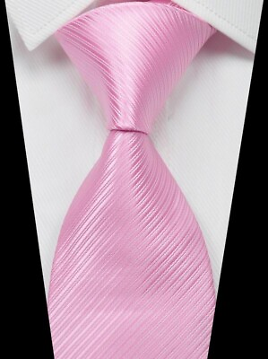 #ad NEW Solid STRIPE Pink Classic Skinny 100%Silk Jacquard Woven Necktie Men#x27;s Tie $4.99