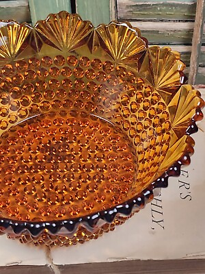#ad Vtg Amber Glass Hobnail Bowl Farmhouse Cottage Core French Country Fall Decor $21.95