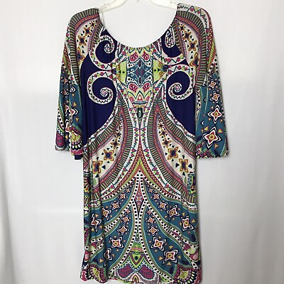 #ad Auditions Womens Dress Size Medium Multicolor Abstract Stretch USA Made Vintage $17.99