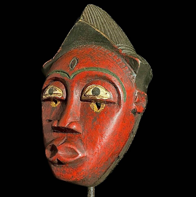 #ad African Mask Antiques Tribal Face Vintage Wood Carved Yaure Guro Mask 8053 $85.10