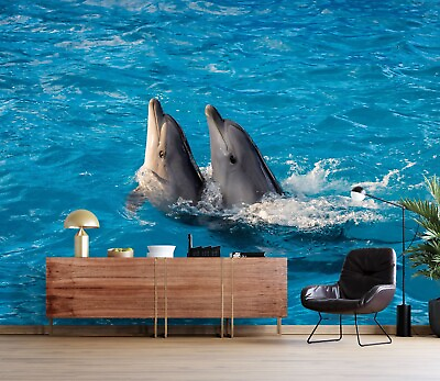 #ad 3D Two Kind Dolphins 3491 Wall Paper Wall Print Decal Deco Wall Mural CA Romy C $266.99