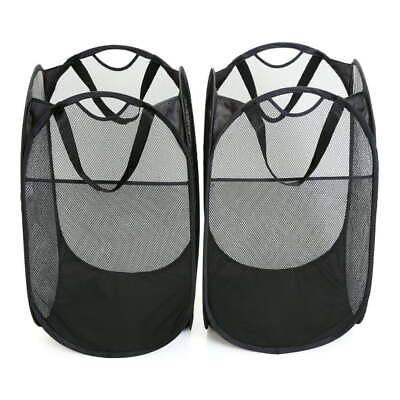 #ad Pop Up Laundry Hamper with Easy Carry Handles and Side Pocket Black $14.92