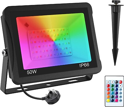 #ad 50W RGB Color Changing LED Flood Light Outdoor Garden Security Pathway W Remote $24.29
