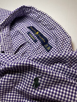 #ad Ralph Lauren Mens Classic Fit Oxford Blue Gingham Shirt 17 34 35 $19.99