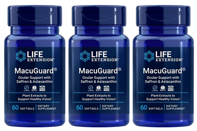 #ad Life Extension MacuGuard Ocular Support with Saffron and Astaxanthin 3X60gels $85.58