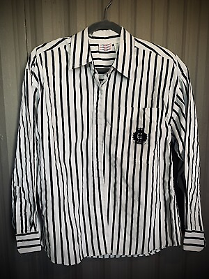 #ad VTG black amp; white striped crest blouse shirt top smart casual Bobbie Brooks Sz M $9.00
