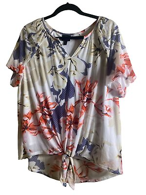 #ad Jm Collections floral short sleeve tie front blouse Size 1X $6.00