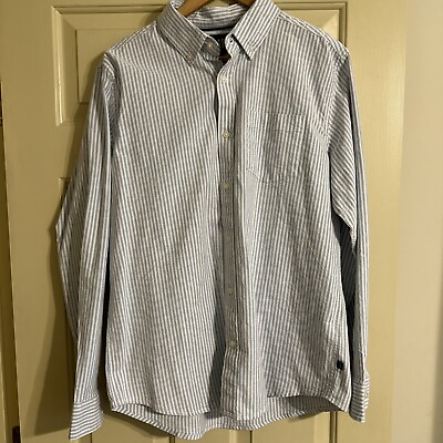 #ad Gap Long Sleeve Oxford Blue Striped Shirt Men#x27;s Large $8.79