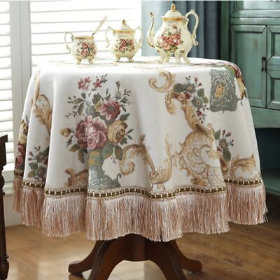#ad Dustproof Tassel Table Cloth Tablecloth Round Dining Desk Retro Table Cover $118.60