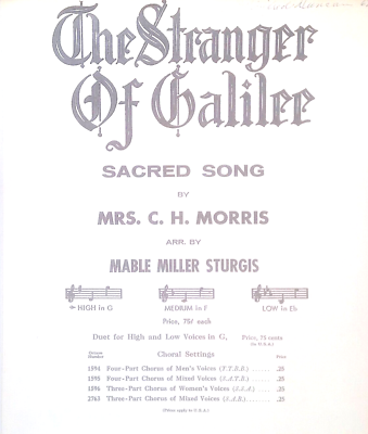 #ad The Stranger Of Galilee Sheet Music High Voice CH Morris Mable Sturgis Sacred $9.97