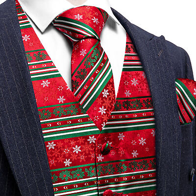 #ad Christmas Xmas Party Silk Mens Waistcoat Silk Snowman Elk Snowflake Vest Tie Set $20.99