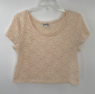 #ad Express Blouse Women#x27;s Crop Top Short Sleeve Round Neck Floral Lace Peach Size S $12.62