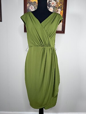 #ad Jax Faux Wrap Dress Women#x27;s 10 V neck Green Office Cocktail Party NO BELT $18.99
