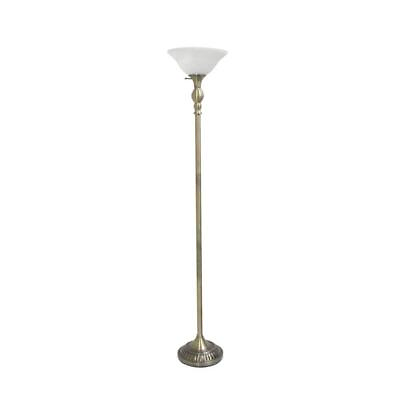 #ad Unbranded Floor Lamp 71quot;x13quot; Antique Brass 1 Light Torchiere w White Glass Shade $75.03