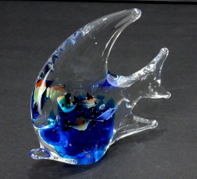 #ad Murano Style Paperweight Angel Fish Tank Art Glass Hand Blown 4.1 oz $16.00